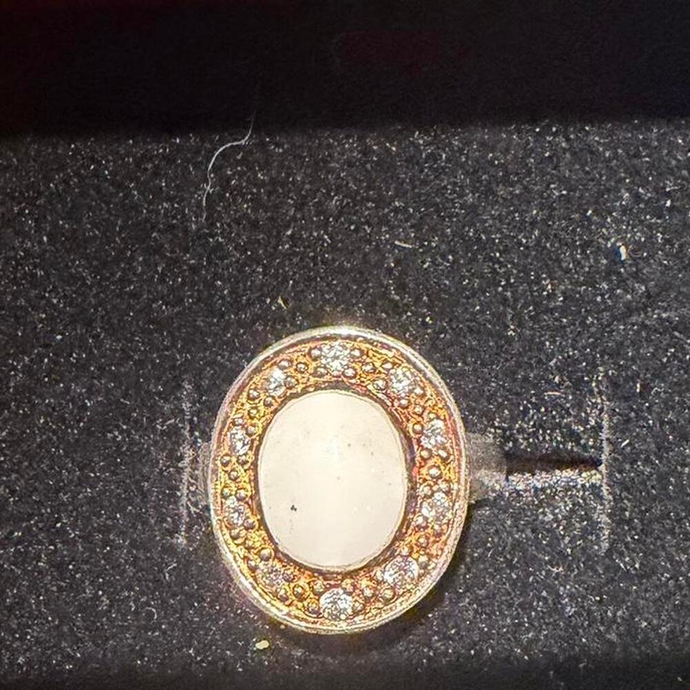 ROX Sterling Silver Howlite Halo Ring with CZ - Copper Tone Setting - Size 5.5
